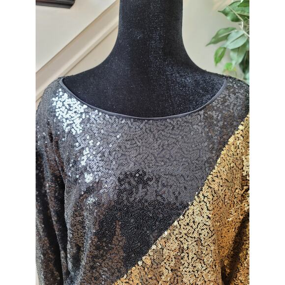 ELOQUII Bodycone Dress Women's Size 28 Black Gold 100% Polyester Long Sleeves - Picture 6 of 16